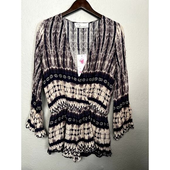 NEW! Vintage Havana Romper Tie Dye V Neck Long Sleeve - M - Picture 1 of 3